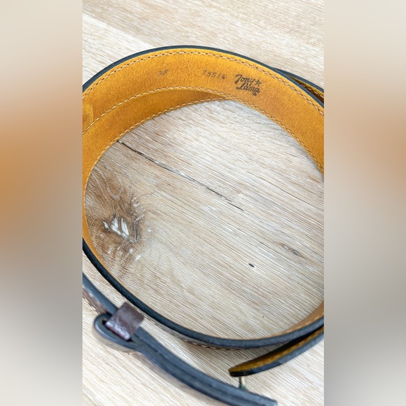 Vtg Tony Lama Dark Chocolate Brown Bull-hide Leather Western Belt Size 38 - Picture 5 of 9